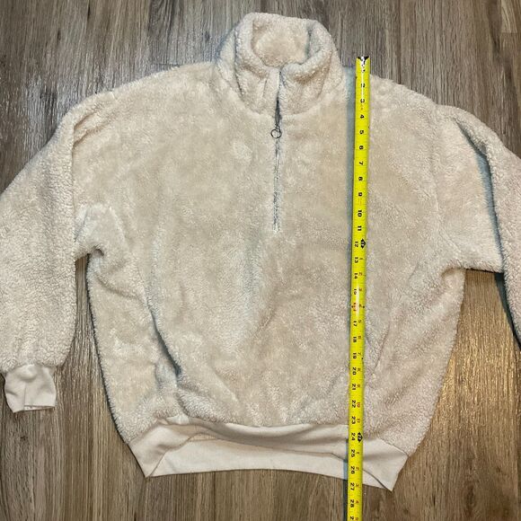 Express One Eleven Womens Beige 1/4 Zip Sherpa Fleece Pullover Size Small - Picture 6 of 7